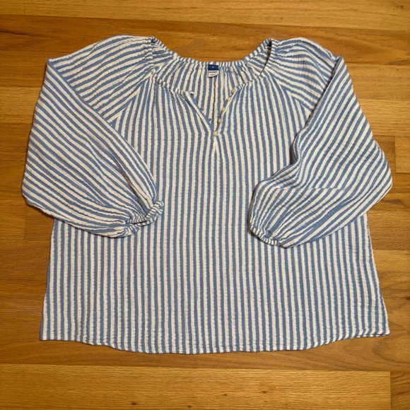 Women’s XL Peasant Cottage Core Blouse, 100% Cotton, Blue and Cream Stripes EUC - Picture 10 of 10